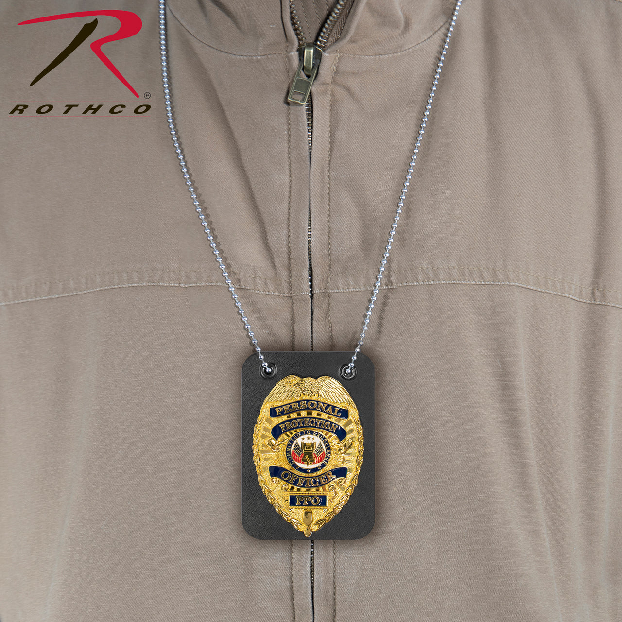 Rothco Low Profile Leather Badge Holder with Chain