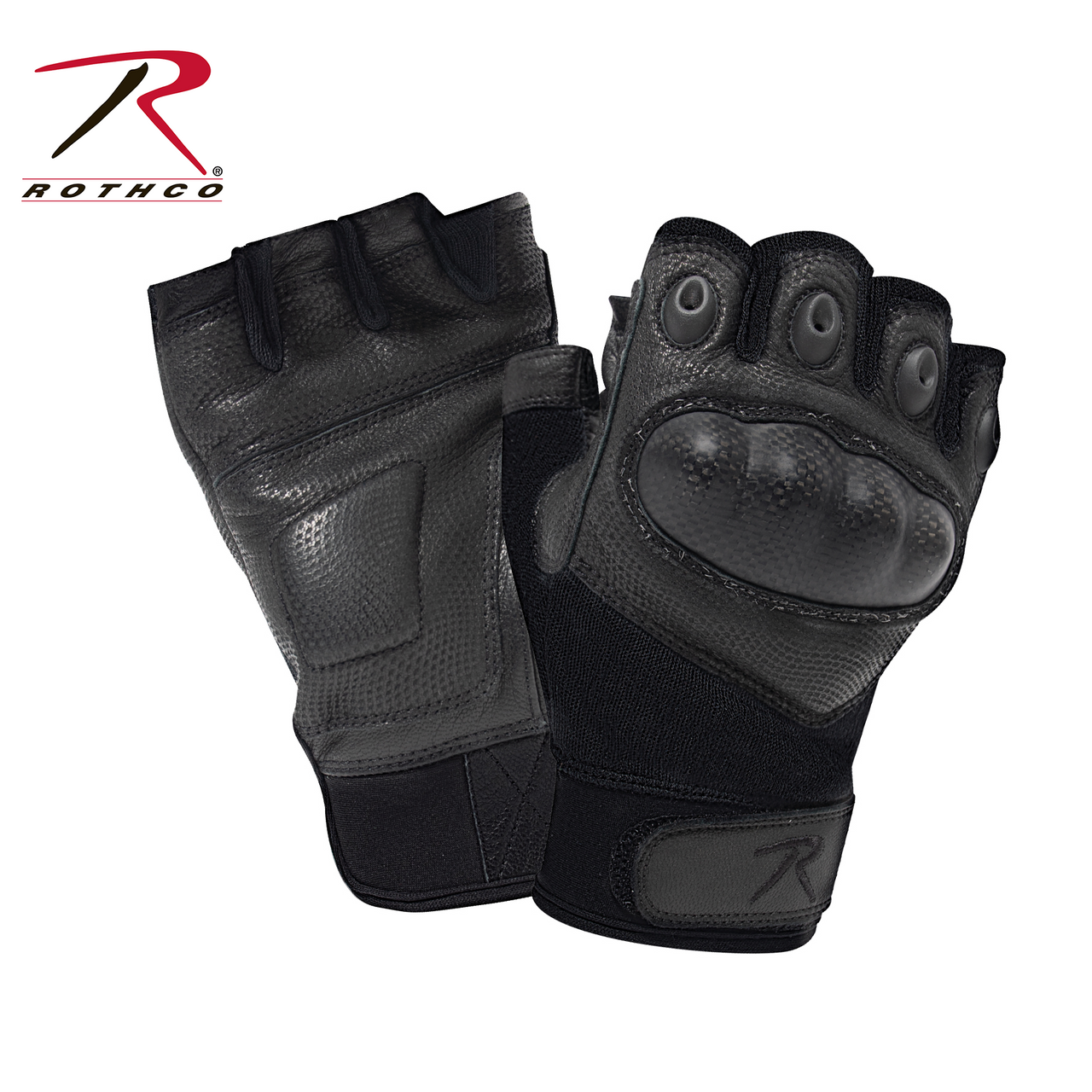 Rothco Fingerless Cut Resistant Carbon Hard Knuckle Gloves - Black